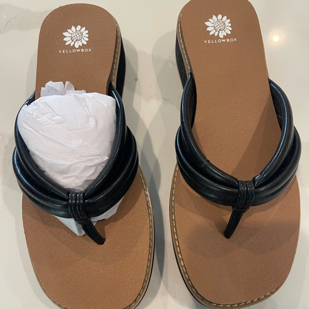 Yellow Box Black and Brown Sandals with Faux Leather Strap